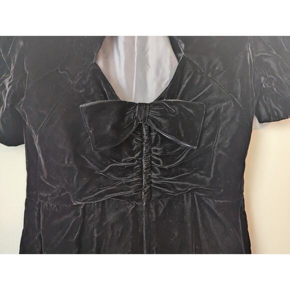 Vtg Lanz RSVP Evening Dress Small Black Formal Velour Midi Bow Open Back Hoco - Picture 7 of 13